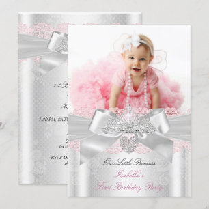 Invitation Couronne de diamants en dentelle rose et blanche p