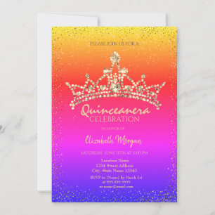 Invitation Couronne de diamants en or chic et colorée pour Qu