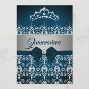 Invitation Couronne de diamants étincelants argent sarcelle p