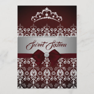 Invitation Couronne de diamants étincelants bordeaux pour Swe