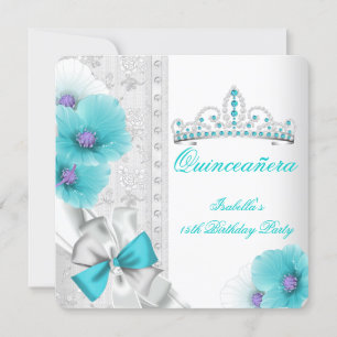 Invitation Couronne de diamants floraux bleu sarcelle et blan