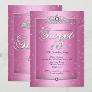Invitation Couronne de diamants rose bonbon pour fête d'anniv