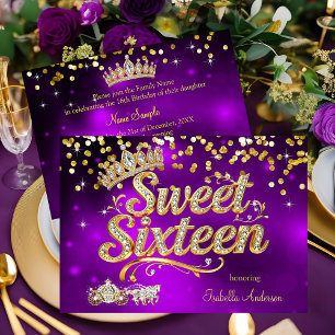 Invitation Couronne de diamants violette pour les 16 ans de S