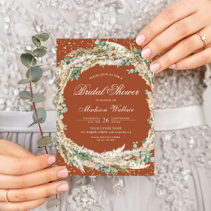 Invitation Couronne de eucalyptus de la Pampa en terre cuite