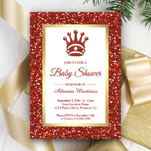 Invitation Couronne de fausses paillettes rouges pour la prin