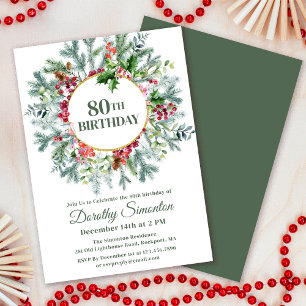 Invitation Couronne de fête 80 ans au pin rustique et baie de