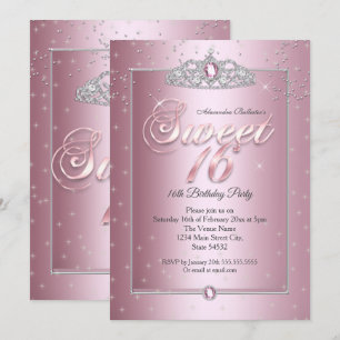 Invitation Couronne de fête d'anniversaire 16 ans diamant ros