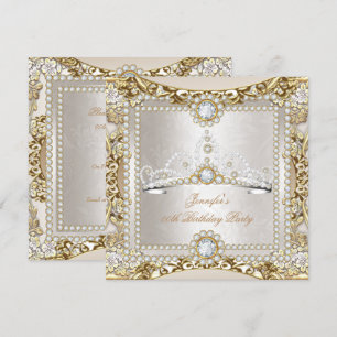 Invitation Couronne de fête d'anniversaire Princesse Crème Or