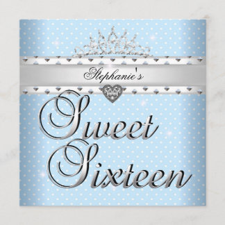 Invitation Couronne de fête d'anniversaire Sweet 16 Bleu Blan