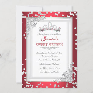 Invitation Couronne de fête d'anniversaire Sweet 16 Rouge Arg