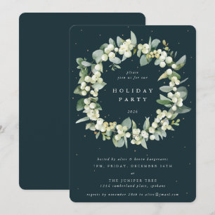 Invitation Couronne de fête de Noël à la neige verte + eucaly
