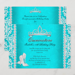 Invitation Couronne de Fête des Quinze Ans Aqua Talons Hauts