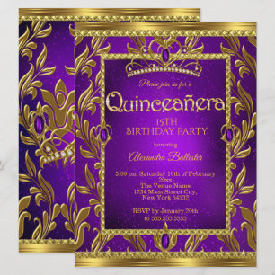 Invitation Couronne de Fête des Quinze Ans Violet Bleu Or
