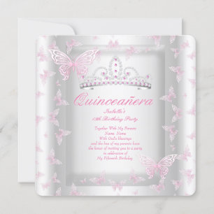 Invitation Couronne de fête Quinceanera Rose Papillon