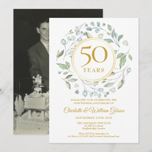 Invitation Couronne de feuillage de laurier doré pour 50 ans 