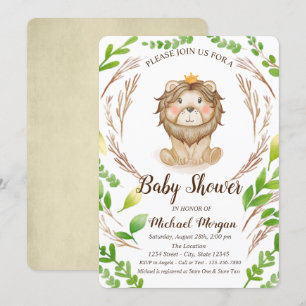Invitation Couronne de feuilles de bébé lion mignon