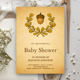 Invitation Couronne de feuilles de chêne et glands pour Baby