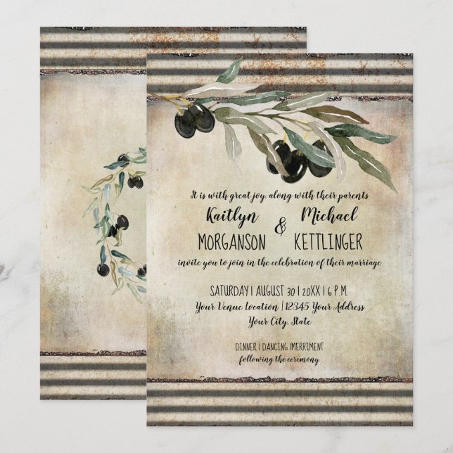 Invitation Couronne de feuilles d'olive industrielles Typogra (Devant / Derrière)