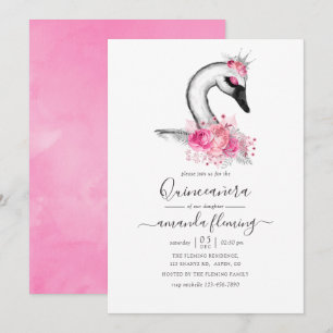 Invitation Couronne de fleurs aquarelle Quinceañera Cygne Élé