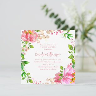 Invitation Couronne de fleurs aquarelle rose pour une baby sh