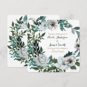 Invitation Couronne de fleurs blanches botaniques de verdure 