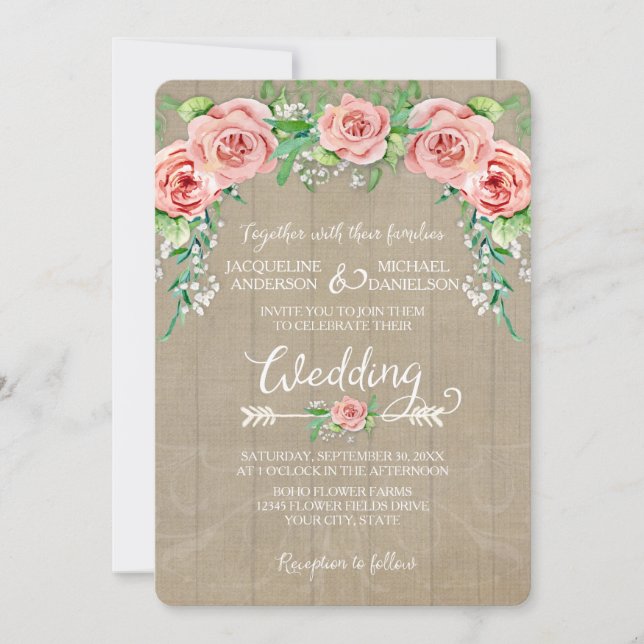 Invitation Couronne de fleurs BOHO Baby's Breath Planches de  (Devant)