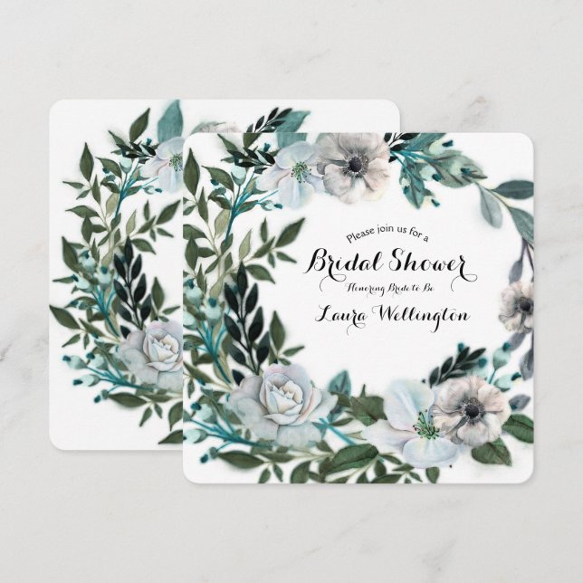 Invitation Couronne de fleurs botaniques florales blanches (Devant / Derrière)