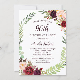 Invitation Couronne de fleurs Bourgogne 90e anniversaire