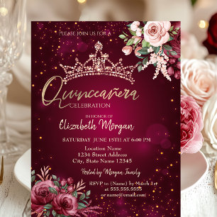 Invitation Couronne de fleurs chic rouge Quinceañera