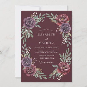 Invitation Couronne de fleurs de Bourgogne pour mariage roman