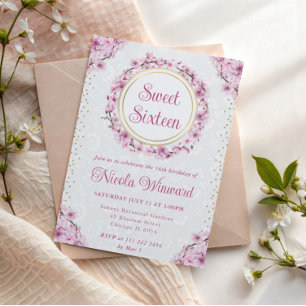 Invitation Couronne de fleurs de cerisier à l'aquarelle Sweet