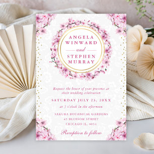 Invitation Couronne de fleurs de cerisier aquarelle pour mari
