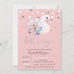 Invitation Couronne de fleurs de cygne bébé Stars Baby Shower