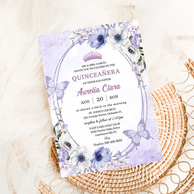 Invitation Couronne de fleurs de lilas violet Quinceañera Pap (Créateur téléchargé)