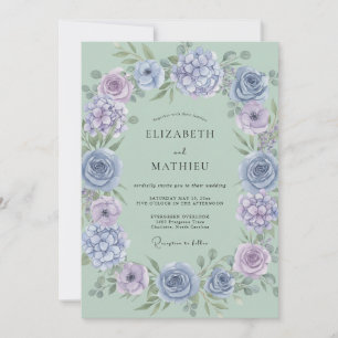 Invitation Couronne de fleurs de mariage bleu lavande