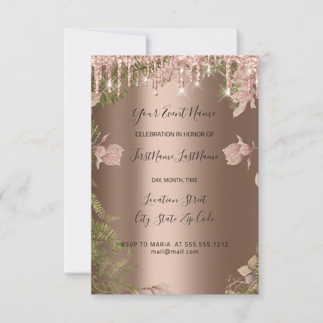 Invitation Couronne de Fleurs de Mariage de Rose à Gouttes de (Devant)