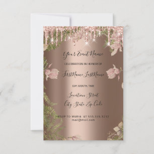 Invitation Couronne de Fleurs de Mariage de Rose à Gouttes de
