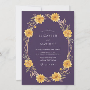 Invitation Couronne de fleurs de mariage en or violet