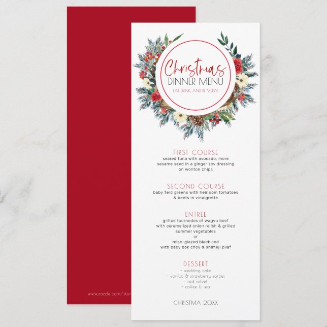 Invitation Couronne de fleurs de Noël avec bois de cerf (Devant / Derrière)