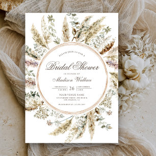 Invitation Couronne de fleurs de pampa Bohème rustique pour B
