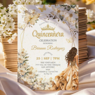 Invitation Couronne de fleurs de papillon de Tiara doré Beige