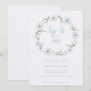 Invitation Couronne de fleurs de pommier élégante Sip & See