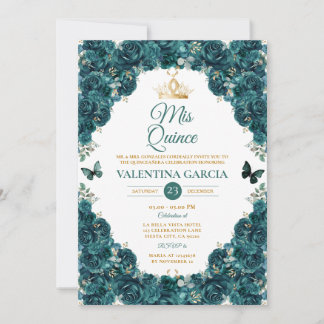 Invitation Couronne de fleurs de Quinceañera 15 Ans vert émer