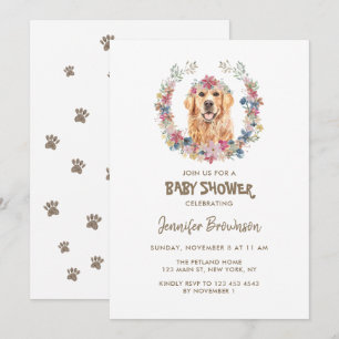 Invitation Couronne de fleurs de Retriever doré pour Baby Sho