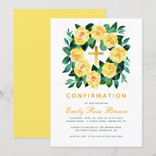 Invitation Couronne de fleurs de rose jaunes pour la confirma