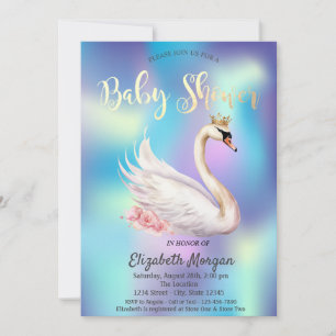 Invitation Couronne de fleurs élégante de cygne holographique