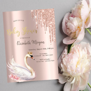 Invitation Couronne de fleurs en rose gold pailleté gouttes d