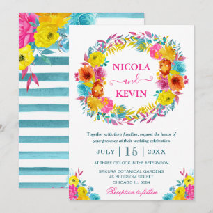 Invitation Couronne de fleurs estivales aquarelle bohème mari
