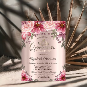 Invitation Couronne de fleurs, guirlande lumineuse, rose gold
