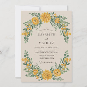 Invitation Couronne de fleurs jaune doré pour mariage